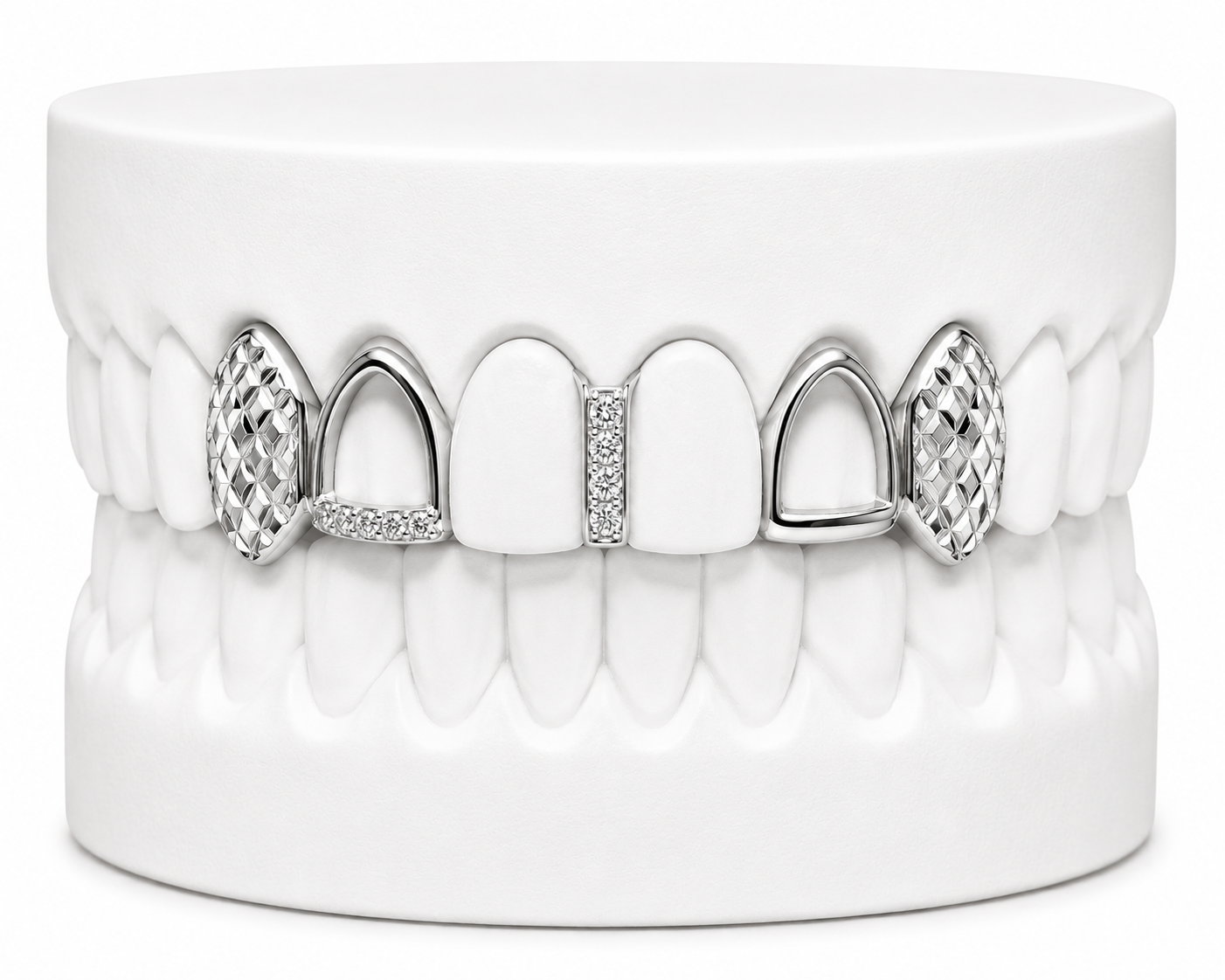 4 Teeth Diamond Cut Fang Grillz with Diamond Gap Filler | Philly Diamond Connection