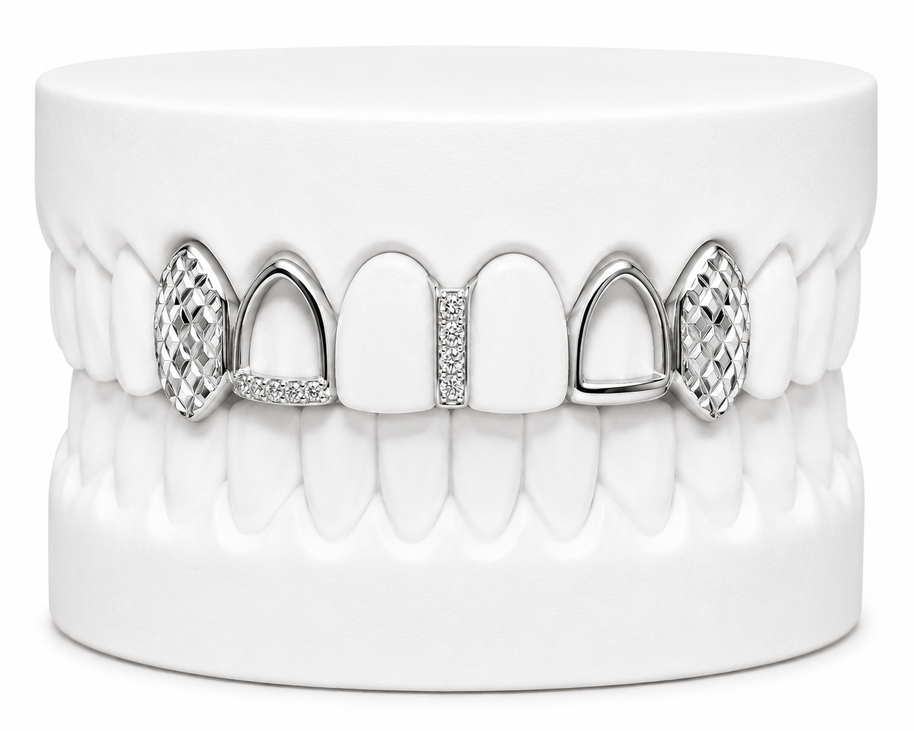 4 Teeth Diamond Cut Fang Grillz with Diamond Gap Filler | Philly Diamond Connection