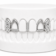 4 Teeth Diamond Cut Fang Grillz with Diamond Gap Filler | Philly Diamond Connection