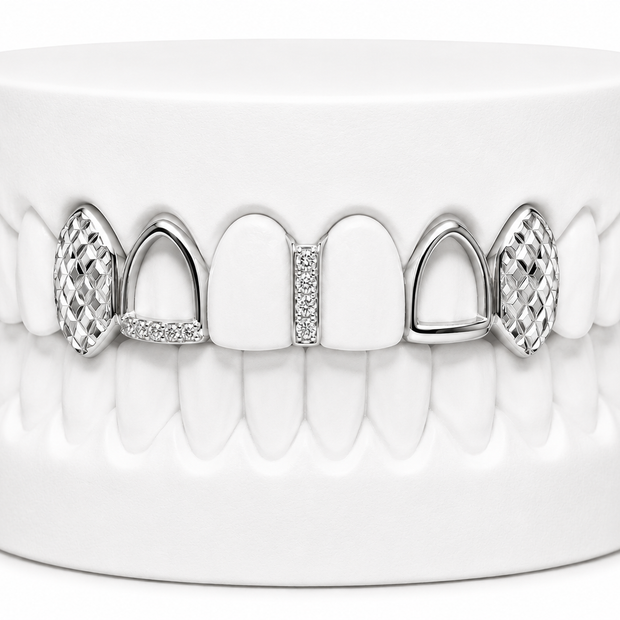 4 Teeth Diamond Cut Fang Grillz with Diamond Gap Filler | Philly Diamond Connection