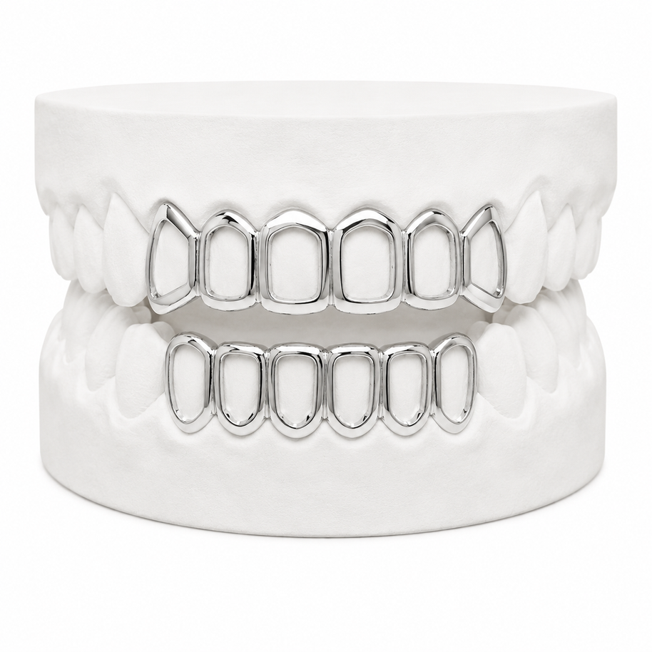 Custom Open Face Grillz | 1 to 8 Teeth | Silver, Gold Plated & 10K Gold