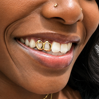 Custom 2 Tooth Open Face Fang & Cutout Heart Grillz