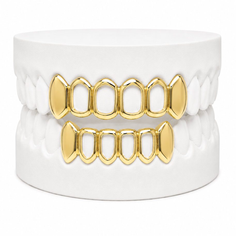 Custom Solid Fangs & Open Face Grillz | 1 to 8 Teeth | Silver, Gold Plated & 10K Gold