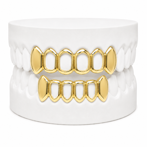 Custom Solid Fangs & Open Face Grillz | 1-8 Teeth | Silver, Gold Plated & 10K Gold