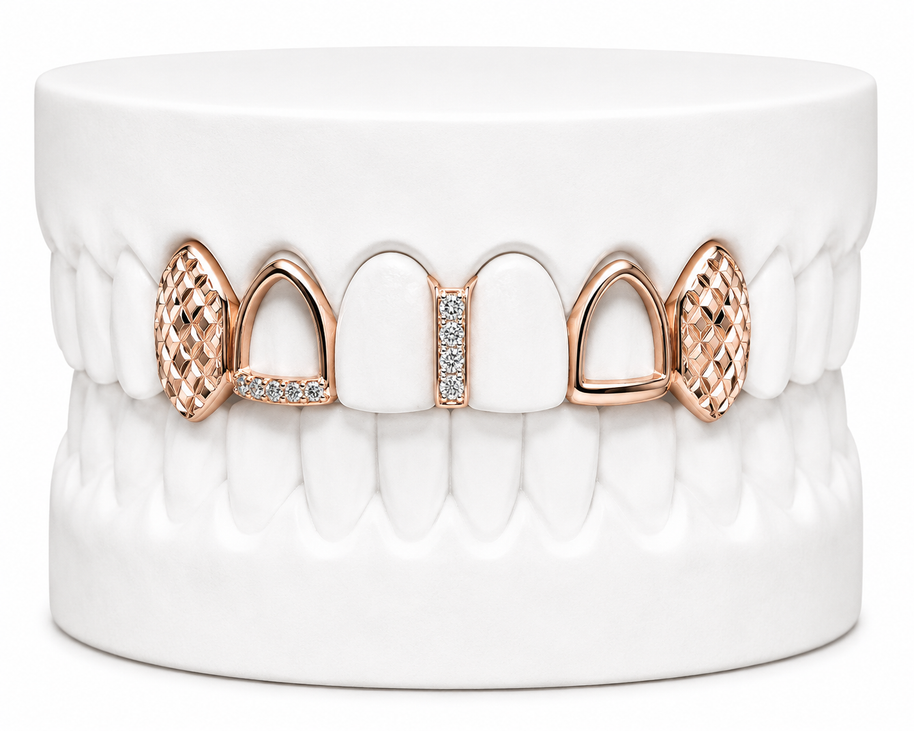 4 Teeth Diamond Cut Fang Grillz with Diamond Gap Filler | Philly Diamond Connection