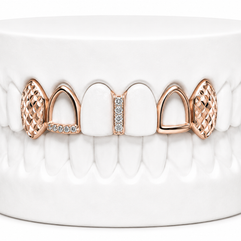 4 Teeth Diamond Cut Fang Grillz with Diamond Gap Filler | Philly Diamond Connection