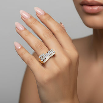 Gold Old School Name Ring with Diamond Cuts