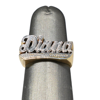 Gold Old School Name Ring with Diamond Cuts