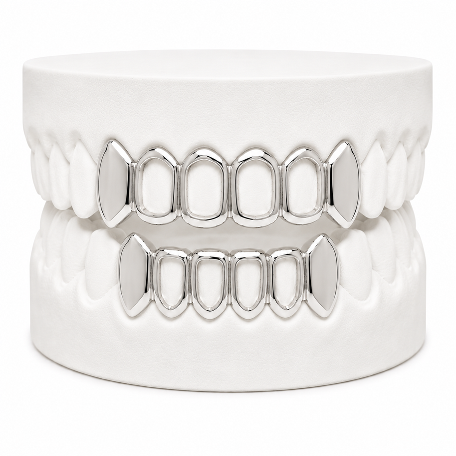 Custom Solid Fangs & Open Face Grillz | 1 to 8 Teeth | Silver, Gold Plated & 10K Gold
