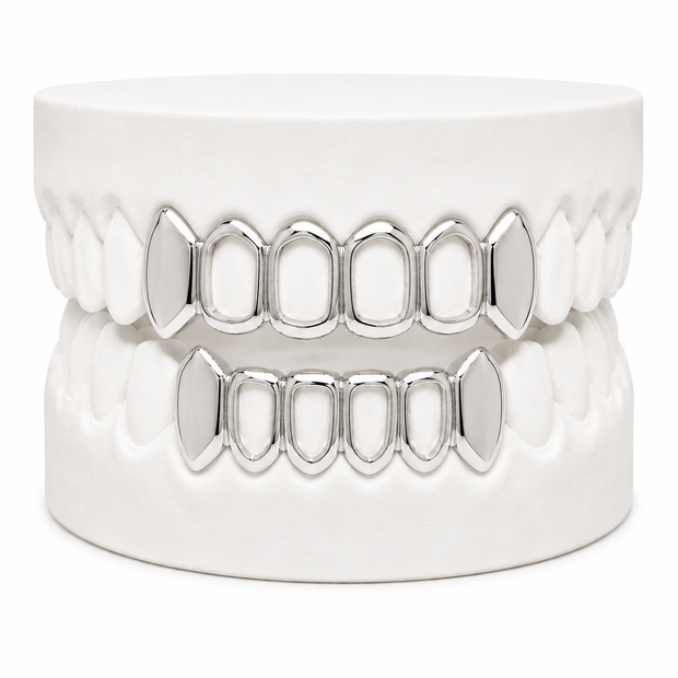 Custom Solid Fangs & Open Face Grillz | 1-8 Teeth | Silver, Gold Plated & 10K Gold