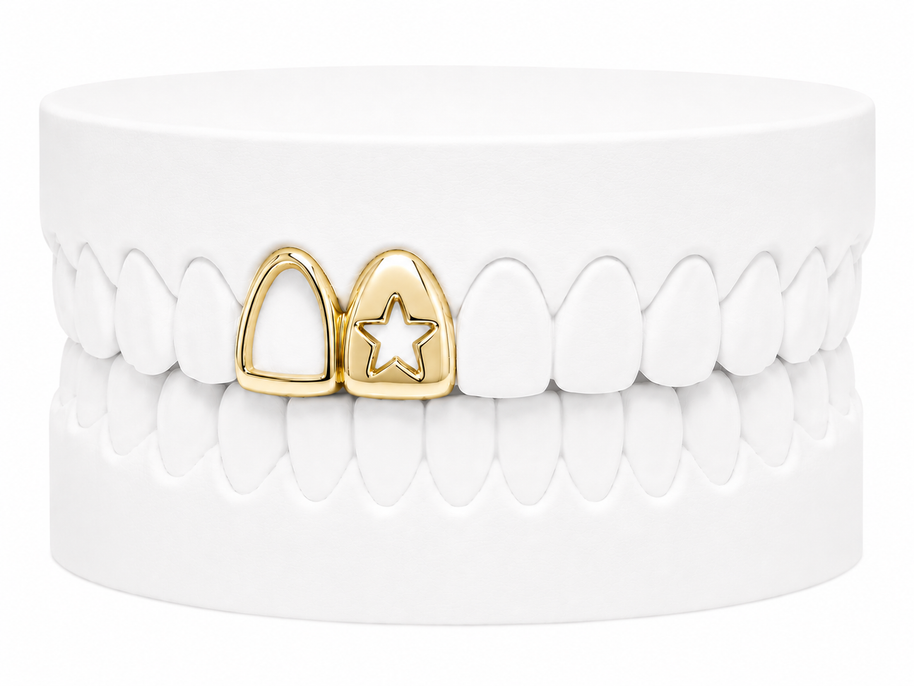 Custom 2 Tooth Open Face Fang With Cutout Star Grillz