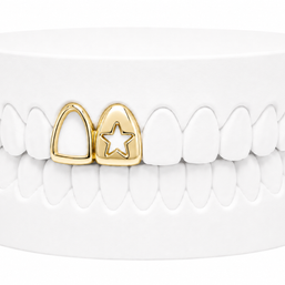 Custom 2 Tooth Open Face Fang With Cutout Star Grillz