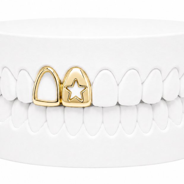 Custom 2 Tooth Open Face Fang With Cutout Star Grillz