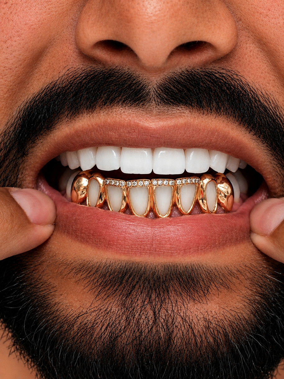 Custom Open Face Diamond Bar Grillz (8 Bottom)