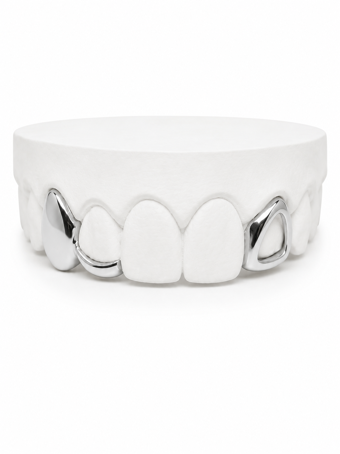 Custom fang and open face 3 tooth top grillz in silver