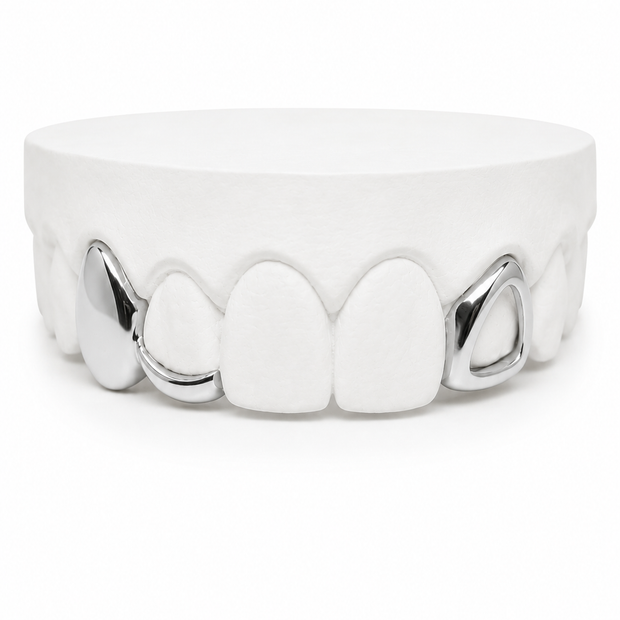 Custom fang and open face 3 tooth top grillz in silver