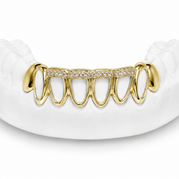 Custom open face diamond bar bottom grillz in 10K gold