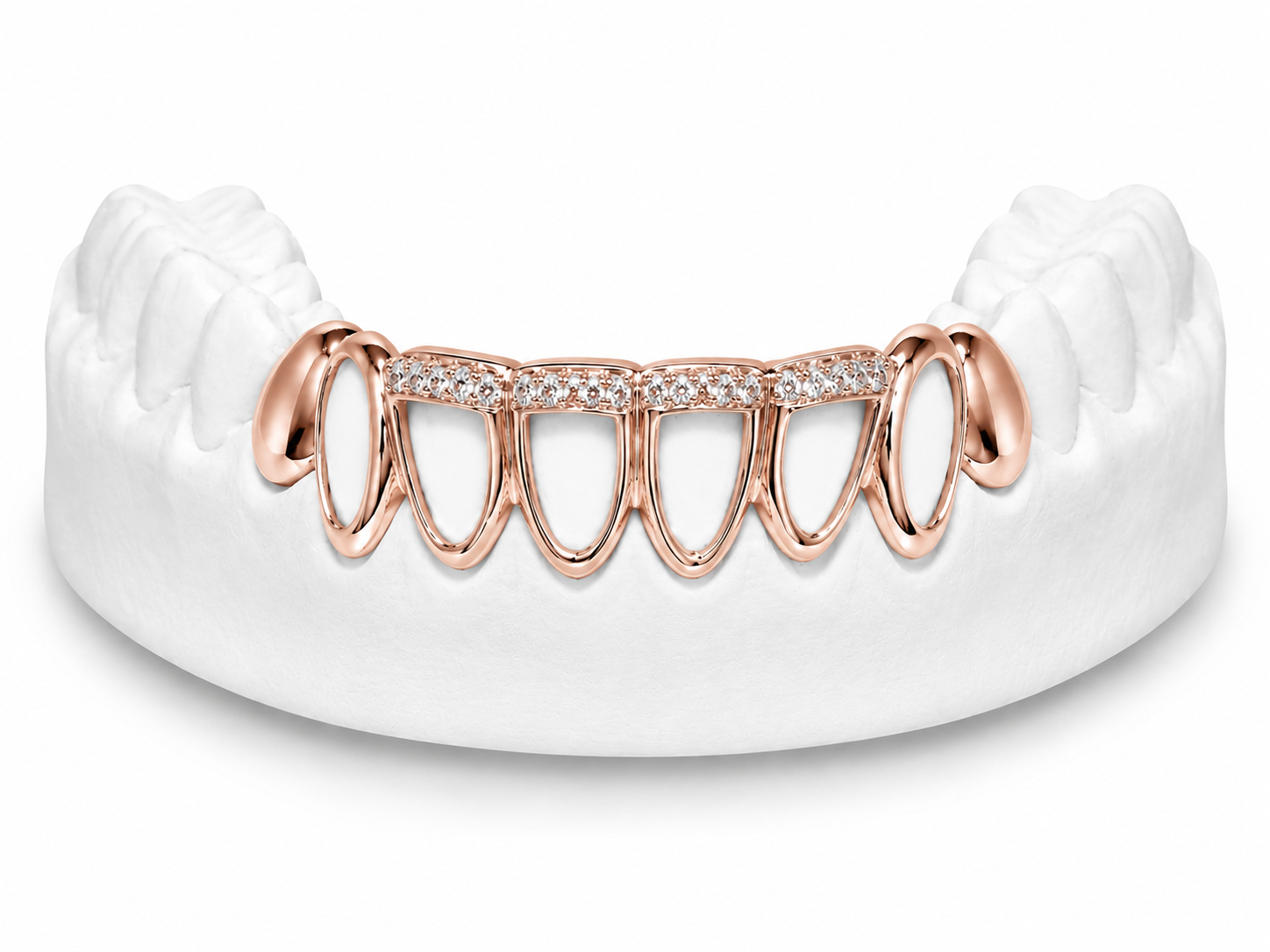 Custom open face diamond bar bottom grillz in rose gold