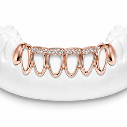Custom open face diamond bar bottom grillz in rose gold