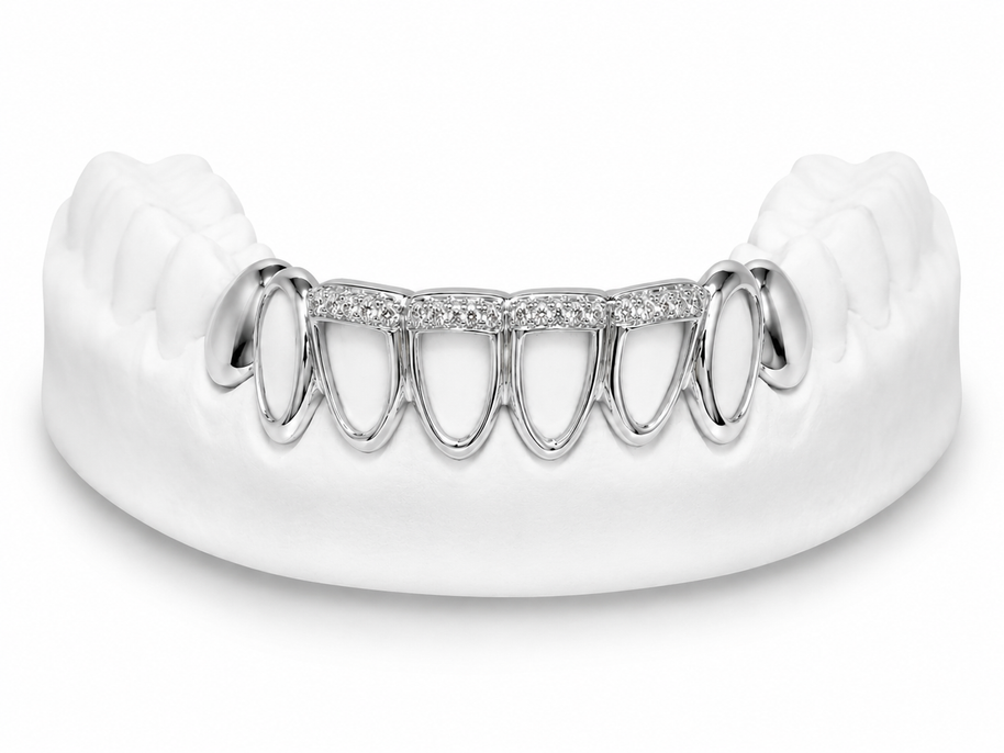 Custom open face diamond bar bottom grillz in silver