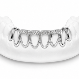 Custom open face diamond bar bottom grillz in silver