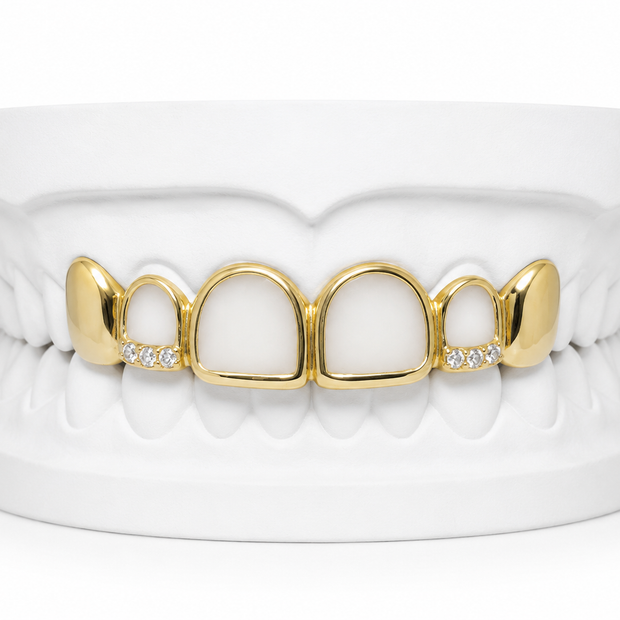 Custom open face fang grillz with diamonds in 10K gold