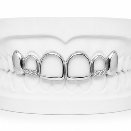 Custom open face fang grillz with diamonds in silver