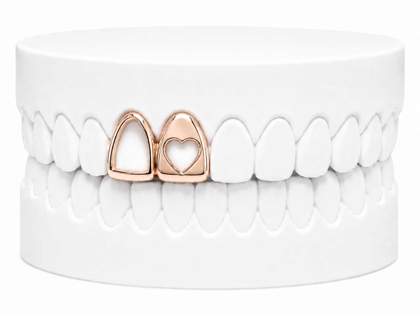 Custom 2 Tooth Open Face Fang With Cutout Heart Grillz