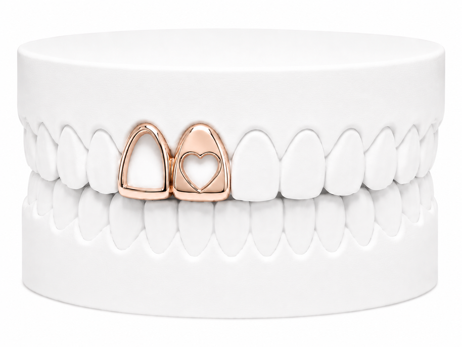 Custom 2 Tooth Open Face Fang With Cutout Heart Grillz