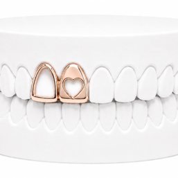 Custom 2 Tooth Open Face Fang With Cutout Heart Grillz