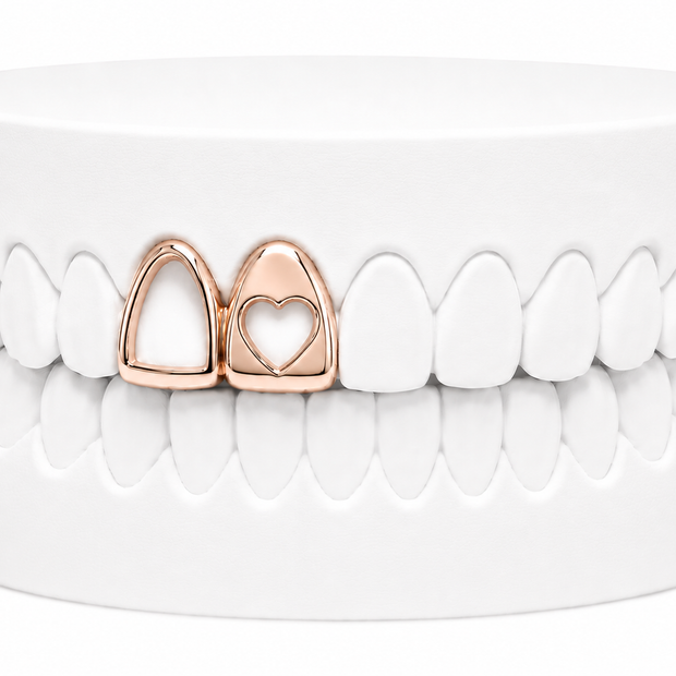 Custom 2 Tooth Open Face Fang With Cutout Heart Grillz