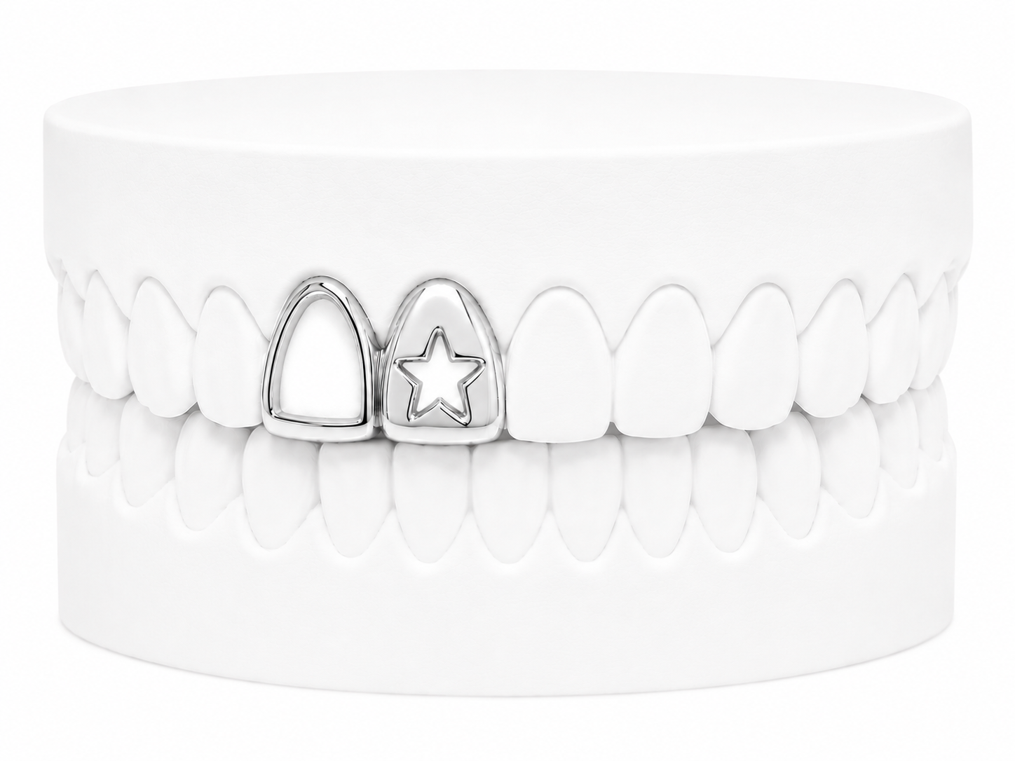 Custom 2 Tooth Open Face Fang With Cutout Star Grillz