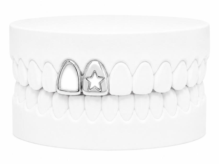 Custom 2 Tooth Open Face Fang With Cutout Star Grillz