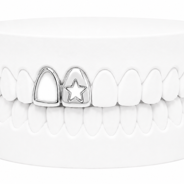 Custom 2 Tooth Open Face Fang With Cutout Star Grillz