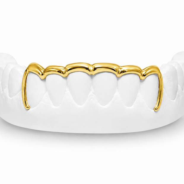 Custom scalloped bar open face bottom grillz in 10K gold