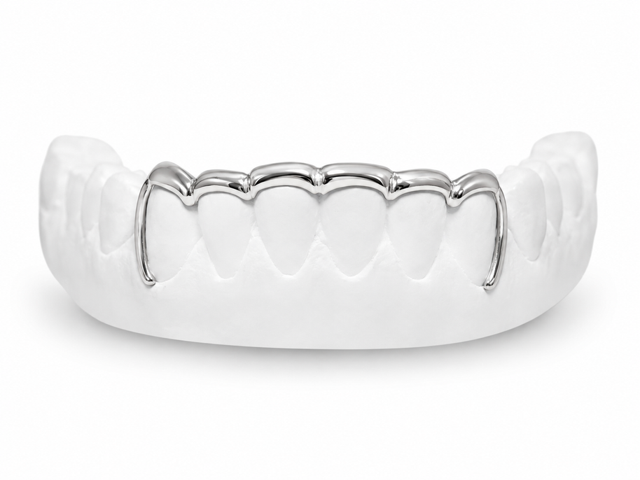Custom scalloped bar open face bottom grillz in silver