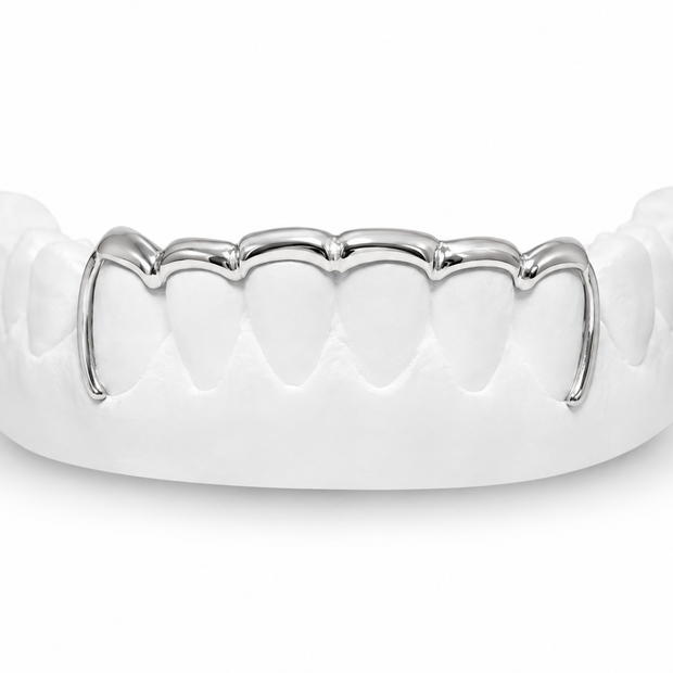 Custom scalloped bar open face bottom grillz in silver