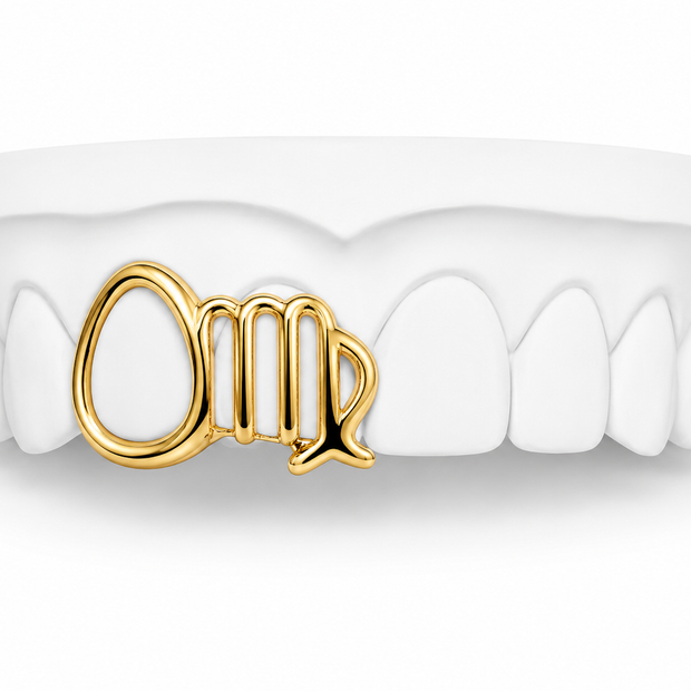 Custom Virgo zodiac grillz in 10K gold