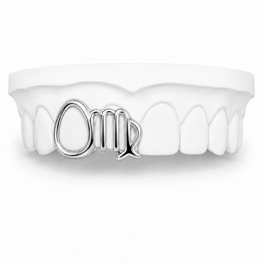 Custom Virgo zodiac grillz in silver