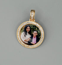 Load image into Gallery viewer, 14k Gold or White Gold plated Round Baguette stone Custom 3D Photo Picture Charm Pendant 1.5 inch (39mm)

