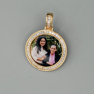 14k Gold or White Gold plated Round Baguette stone Custom 3D Photo Picture Charm Pendant 1.5 inch (39mm)