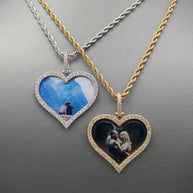14k Gold or White Gold plated Heart shaped Custom 3D Photo Picture Charm Pendant 1.7 inch (44mm)