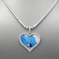 14k Gold or White Gold plated Heart shaped Custom 3D Photo Picture Charm Pendant 1.7 inch (44mm)