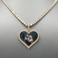 14k Gold or White Gold plated Heart shaped Custom 3D Photo Picture Charm Pendant 1.7 inch (44mm)