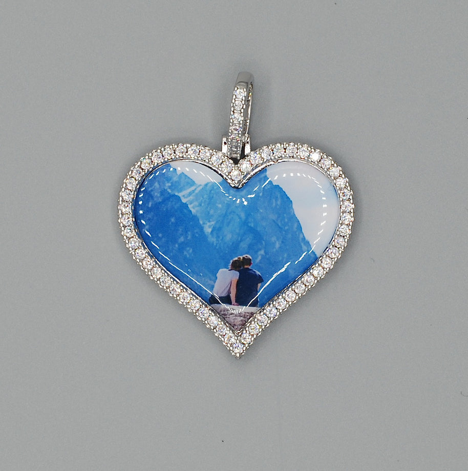 14k Gold or White Gold plated Heart shaped Custom 3D Photo Picture Charm Pendant 1.7 inch (44mm)
