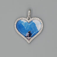 14k Gold or White Gold plated Heart shaped Custom 3D Photo Picture Charm Pendant 1.7 inch (44mm)