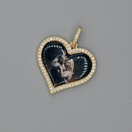 14k Gold or White Gold plated Heart shaped Custom 3D Photo Picture Charm Pendant 1.7 inch (44mm)