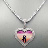 14k Gold or White Gold plated Heart shaped Double Bezel Custom 3D Photo Picture Charm Pendant 1.7 inch (44mm)