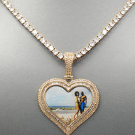 14k Gold or White Gold plated Heart shaped Double Bezel Custom 3D Photo Picture Charm Pendant 1.7 inch (44mm)