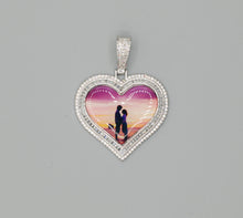 Load image into Gallery viewer, 14k Gold or White Gold plated Heart shaped Double Bezel Custom 3D Photo Picture Charm Pendant 1.7 inch (44mm)
